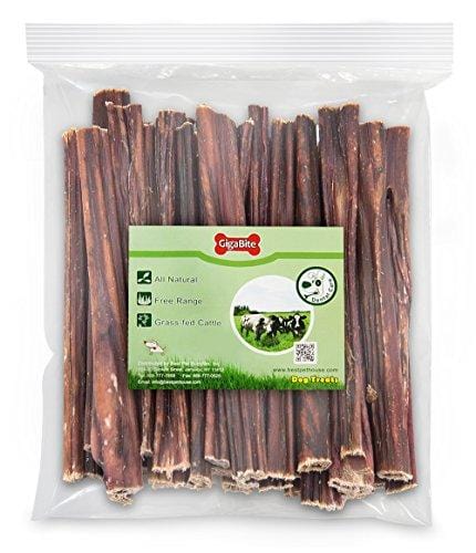 GigaBite Best Pet Supplies FDA & USDA Certified Free Range Bully Taffy Esophagus Gullet Sticks Dog Treats - 6 Inch, Pack of 40