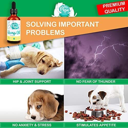Mr. PePe Full Spectrum Hemp Oil for Dogs & Cats Peanut Butter Flavor 250mg - Organic Pain Relief, Stress & Anxiety Support, Calming Treats, Hip and Joint Health - High in Omega 3,6,9 - Made in USA