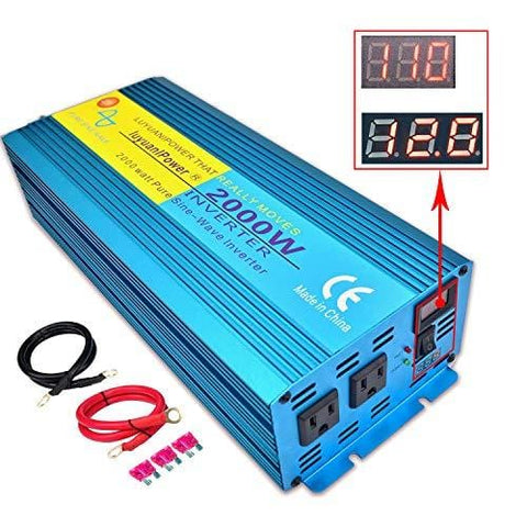 LVYUAN Car Caravan RV Camping Boat 2000W / 4000W (Peak) Pure Sine Wave Power Inverter DC 12V Inverter Soft Start 12V DC to AC 110V DC 12V Inverter Converter with LCD Display