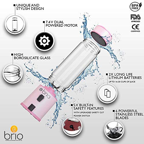 Brio Portable Blender for Shakes and Smoothies - Personal Blender for Gym & Healthy Lifestyle, Glass Smoothie Blender - Mini Blender 450mls, Electric Protein Shaker Bottle, Travel Blender