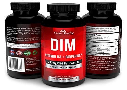 DIM Supplement 250mg with Vitamin D3 Plus BioPerine - Diindolylmethane Menopause Relief Estrogen Blocker, Hormone Balance for Women and Men, PCOS, Hormonal Acne & Hot Flashes - 90 Vegetarian Caps