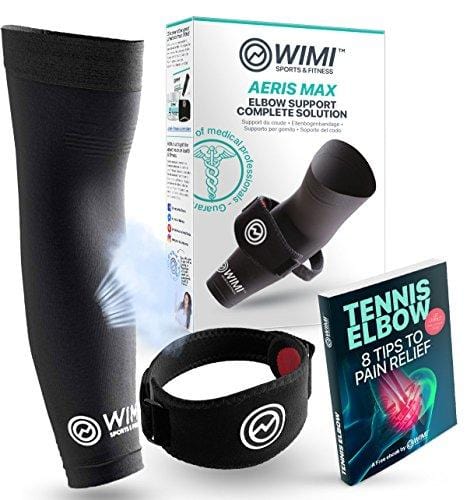 WIMI Sports & Fitness 1 Tennis Elbow Brace for Tendonitis & 1 Elbow Compression Sleeve (1-Count) - Eases Tennis Elbow - Golfers Elbow & Arm Pain + Provides Relief & Support for Sore Muscles & Tendons