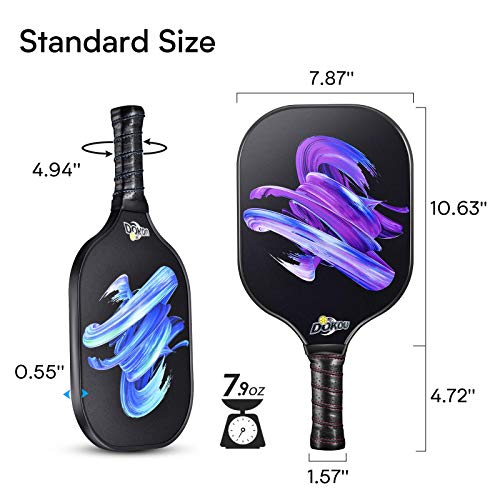 DOKOU Pickleball Paddles, Pickleball Paddle with Fiberglass Face and Polypropylene Honeycomb Core, Pickleball Paddle Set of 2 with 1 Bag and 4 Pickleballs