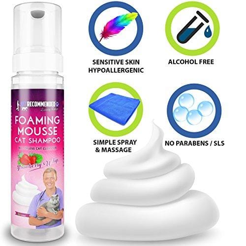 Vet Recommended NEW Waterless Cat Shampoo - No Rinse Dry Foam Mousse - Luxurious Strawberry Patch Scent - 8oz/240ml, Made in USA.