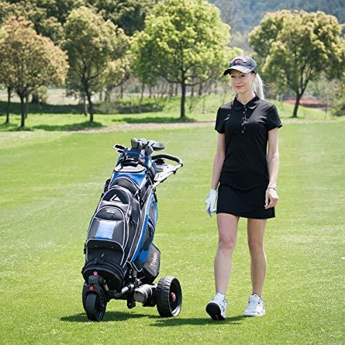 Tangkula Electric Golf Push Cart Manual Control Foldable Umbrella Holder Scorecard Holder Lithium Battery TPR Handle Golf Carts