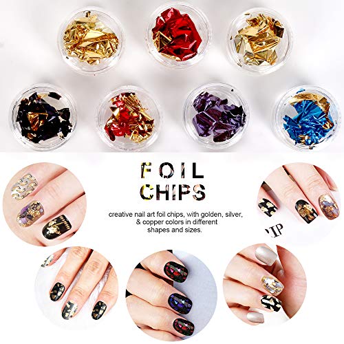 5 box 11440pcs Nails Rhinestones and 36 Pots Foils Flakes, Teenitor professional Nail Decoration with Gems for Nails Stud Foil for Nails Art