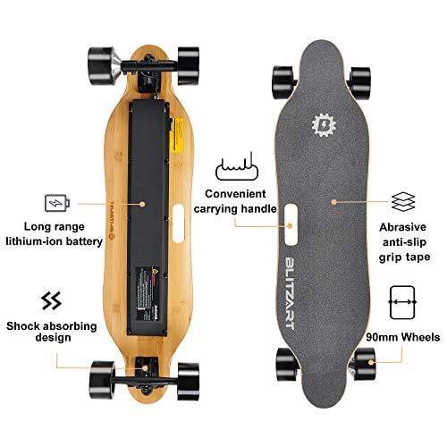 BLITZART Tornado 38" Electric Longboard E-Skateboard Motorized Electronic 17mph Hub-Motor 3.5" PU Wheels (Black)