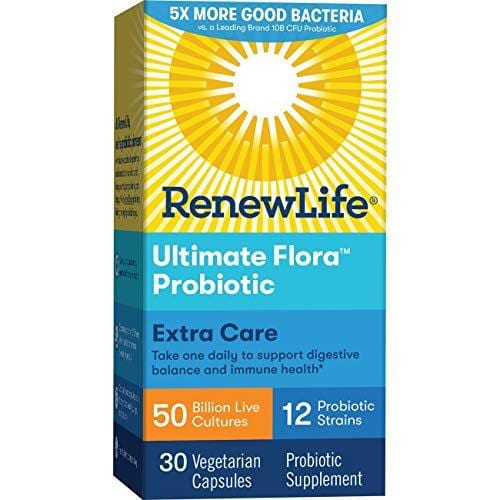 Renew Life Adult Probiotic - Ultimate Flora Probiotic Extra Care, Shelf Stable Probiotic Supplement - 50 billion - 30 Vegetable Capsules (Packaging May Vary)