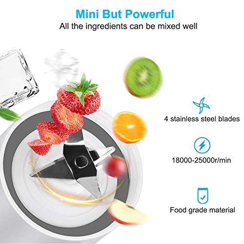 YesTree Portable Blender, Small Smoothie Blender - 4 Blades, 17oz/500ml Fruit Mixing Machine with 4000mAh USB Rechargeable Batteries, Larger Stronger and Faster, Detachable Cup Blender, Blue (BPA free)