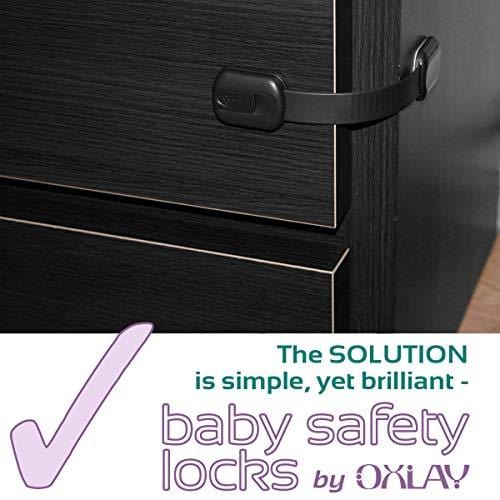Baby Proofing Safety Cabinet Locks - Child Proof Latches for Dresser Drawer Cupboard Doors Closet Oven Refrigerator Fridge - Adjustable Childproof Straps by Oxlay - Black - 6 Pcs