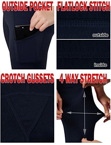 ODODOS High Waist Out Pocket Yoga Short Tummy Control Workout Running Athletic Non See-Through Yoga Shorts,Navy,Medium