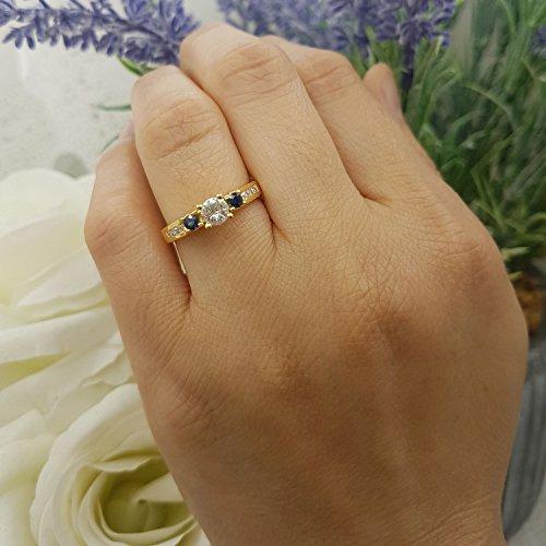 Dazzlingrock Collection 14K Round White & Blue Sapphire & Diamond Bridal Engagement Ring, Yellow Gold, Size 6