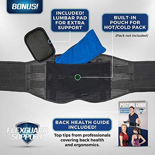 Lower Back Brace by FlexGuard Support - Lumbar Support Waist Backbrace for Back Pain Relief - Compression Belt for Men and Women - Back Braces for Sciatica, Scoliosis and Herniated Disc (XL)