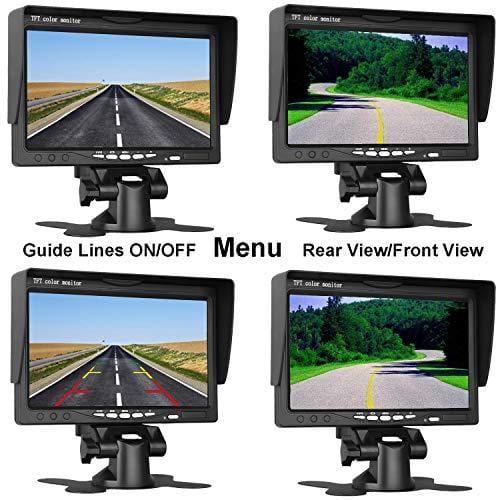 HD 720P Backup Camera and 7" Monitor Kit, 2 Cameras for School Bus/Trailer/RV/Truck/Pick up/Van Rear View Camera Single Power System IP68 Waterproof Night Vision Driving/Reversing Use