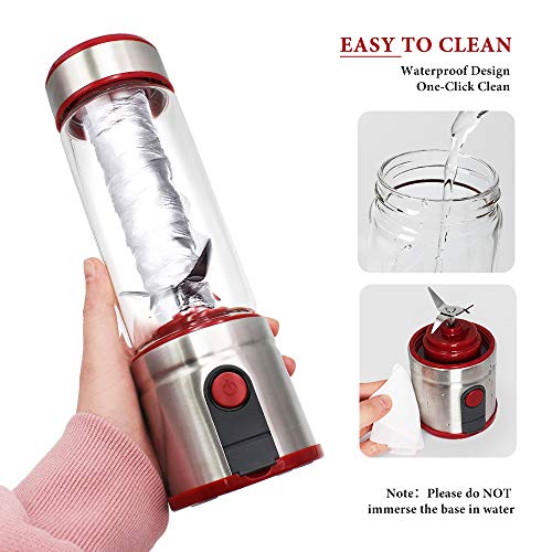Cesun Portable Personal Size Blender, Smoothie Stainless Steel Blender Cordless w/ 15 oz Glass Bottle, 5100mAh USB Rechargable Juicer BPA Free (Red)