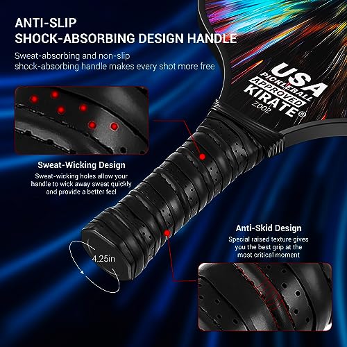 KIRATE Pickleball Paddles, 2023 USAPA Approved Carbon Fiber Surface Pickleball Set, Lightweight Pickleball Rackets, Pickle Ball Paddle Set for Men Women Pros Beginners.