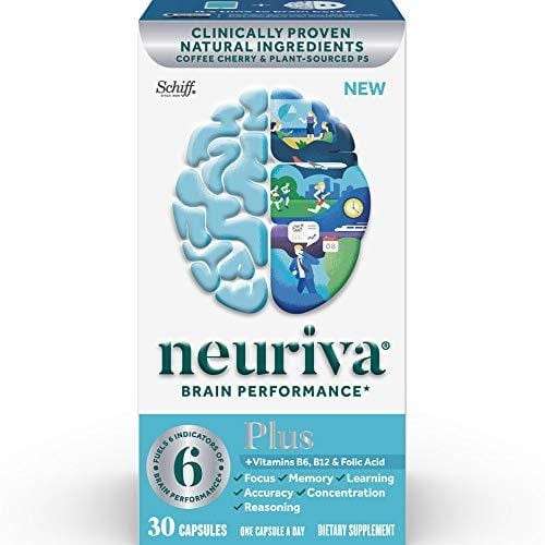 Fast-Acting Brain Supplement - NEURIVA Plus (30Count in a Bottle), Plus B6, B12 & Folic Acid, Supports 6 Indicators of Brain Performance: Focus, Memory, Learning, Accuracy, Concentration & Reasoning