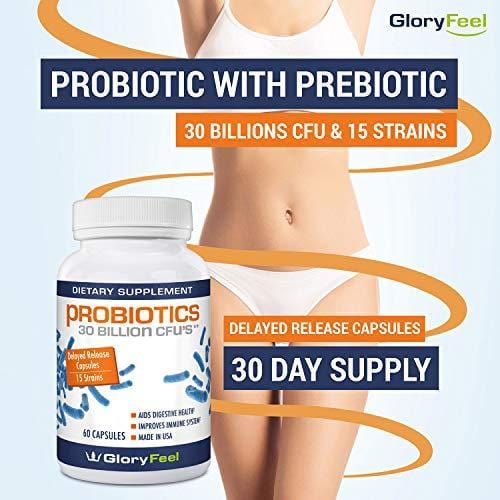 Probiotic Supplement for Women & Men 30 Billion CFU 15 Strains - Probiotics with Prebiotics - Lactobacillus Acidophilus Probiotic - Delayed Release Capsules