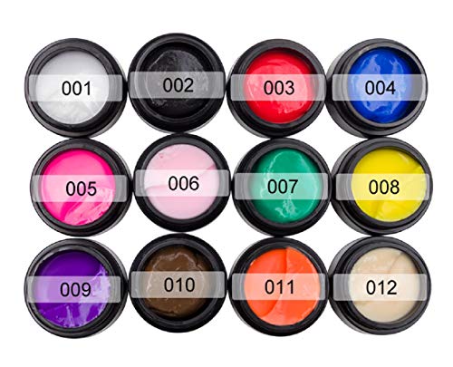 12pcs 3D Sculpture Gel, Saviland Carving Gels Nail Polish for Decoration Patterns Nail Art Kit(White,Pink,Red,Blue,Black)