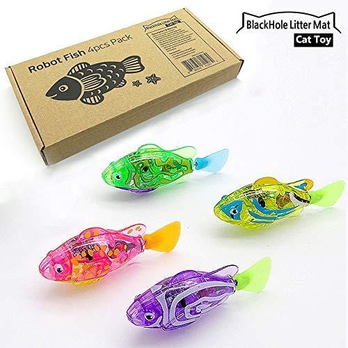 BlackHole Litter Mat Interactive Swimming Robot Fish Toy for Cat/Dog with LED Light (4 pcs), Cat & Dog Toy to Stimulate Your Pet's Hunter Instincts