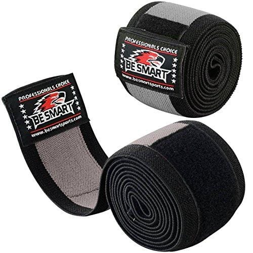 BeSmart Heavy Duty Elbow Sleeves Support Wraps Straps Gym Power Weight Lifting Pair (Gray 1 Stripe, One Size)