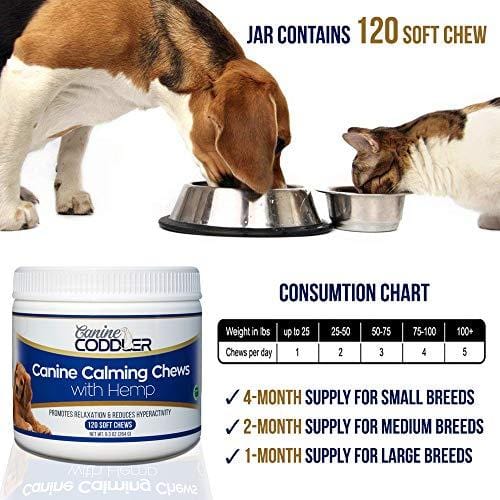 Organic Hemp Oil Dog Calming Treats | Made in USA | 120 Chews | Stress Relief Soft Chews for Dogs | Natural Dog Calming Aid Supplement | Great for Separation Anxiety Travel Fireworks Thunder Support