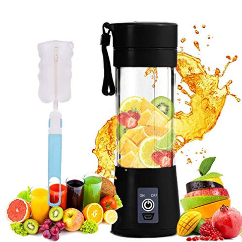 Portable Personal Blender, Household Juicer fruit shake Mixer -Six Blades, BPA Free 380ml Baby cooking machine with USB Charger Cable (black)