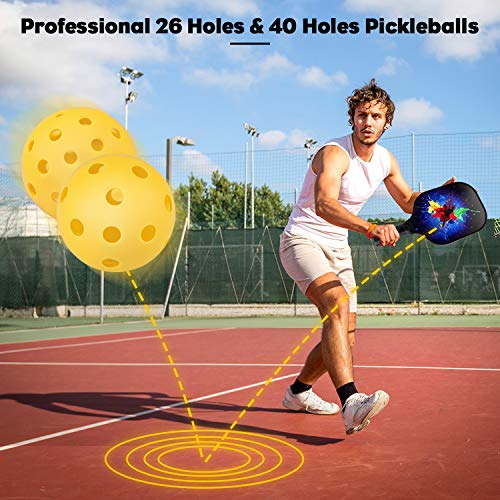 Soraken Pickleball Paddles, Pickleball Paddle with Carbon Fiber Surface and Polypropylene Honeycomb Core Cushion Comfort Grip, Pickleball Paddles Set of 2 Including 4 Balls and Racket Bag