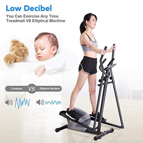 MaxKare Exercise Bike Cardio Training Elliptical Trainers-Portable Upright Fitness Workout Bike Machine,8-Level Magnetic Resistance,LCD Monitor,Heart Rate Monitor,Quiet Driven,Calories Burned