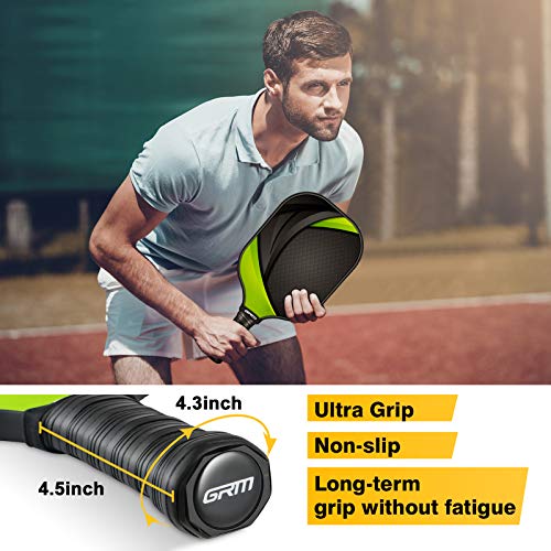 GRM Pickleball Paddles Set of 4, Graphite Pickleball Set Lightweight Pickleball Racket, 4 Pickleball Paddles and 4 Balls Including Portable Carry Bag (Green)