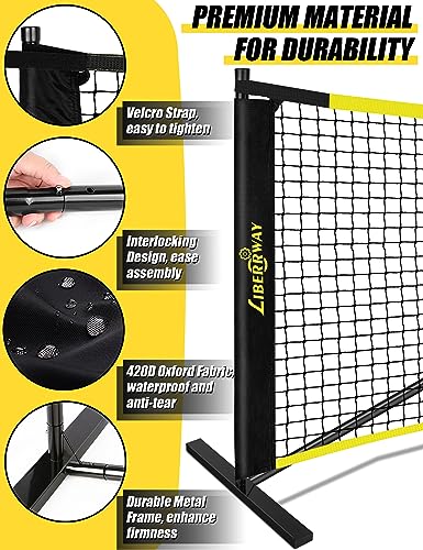 LIBERRWAY Pickleball Net Portable Pickle Ball Nets Outdoor Regulation Size 22FT Pickleball Practice Net System for Driveway Backyard Beach with Carrying Bag Metal Frame Strong PE Net All Weather