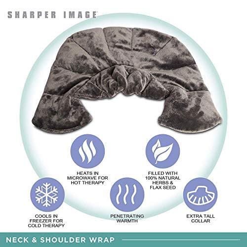 Sharper Image Neck and Shoulder Wrap Pillow Hot and Cold Microwavable Heating Pad with Herbal Aromatherapy for Muscle Pain and Tension Relief Therapy, Cold Compress, Natural Lavender Scent (Gray)