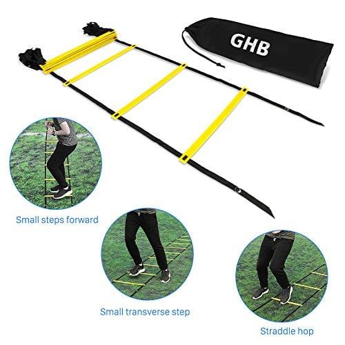 GHB Pro Agility Ladder Agility Training Ladder Speed Flat Rung with Carrying Bag 12 Rungs