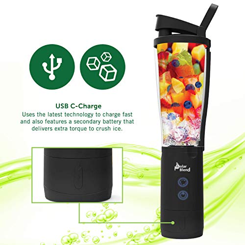 Polar Blend Portable and Cordless Blender - USB Rechargeable with Leak-Proof Lid Ideal for Shakes and Smoothies - Convenient for Travel, Office, and Gym Use (24 oz.)