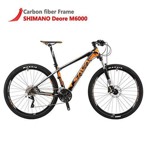 SAVADECK DECK300 Carbon Fiber Mountain Bike 26"/27.5"/29" Complete Hard Tail MTB Bicycle 30 Speed Shimano M6000 DEORE Group Set - (Orange,27.5x17)