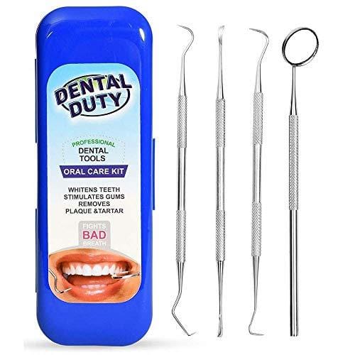 Professional Dental Hygiene Kit - Calculus & Plaque Remover Set - Stainless Steel Tarter Scraper, Tooth Pick, Dental Scaler And Mouth Mirror.Dentist Home Use Tools (blue)