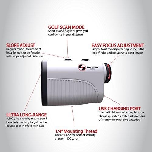Saybien Rechargeable Golf Rangefinder with Slope - 1200m USB Charging Golf Range Finder - Laser Range Finder - Tournament Legal - Accurate up to 1,200 Meters 1,300 Yards - Scan Mode - Flag Lock