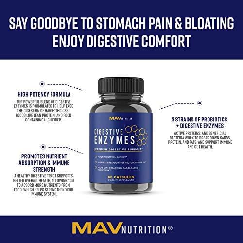 Digestive Enzymes + Probiotics Supplement Designed to Decrease Bloating and Flatulence with Protease Enzyme, Bromelain, and Papain; Digestion Aid with Three Powerful Strains of Bacteria; NON-GMO