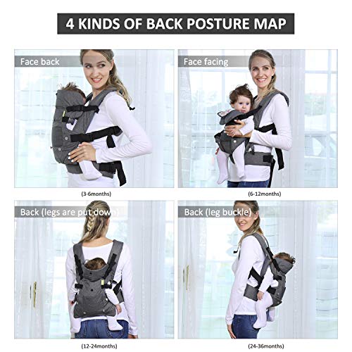 Baby Soft Carrier, 4-in-1 Ergonomic Convertible Carrier with Adjustable Straps and Breathable Mesh (Grey)