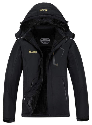 MOERDENG Women's Waterproof Windproof Rain Snow Jacket Hooded Fleece Ski Coat Black, Small