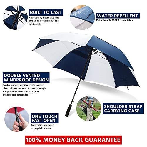 Third Floor Umbrellas 62/68 Inch Automatic Open Golf Umbrella - Extra Large Vented Windproof Waterproof Sturdy Double Canopy