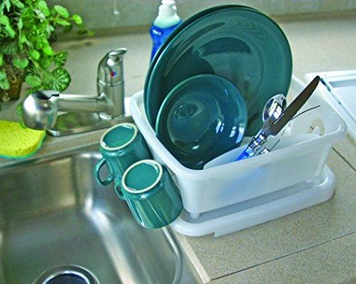 Camco Durable Mini Dish Drainer Rack and Tray Perfect for RV Sinks, Marine Sinks, and Compact Kitchen Sinks- White (43511)