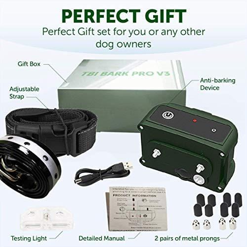 TBI Pro [Newest 2019] Rechargeable Bark Collar - Upgraded Smart Detection Module w/Triple Stop Anti Barking Modes: Beep/Vibration/Shock for Small, Medium, Large Dogs All Breeds - IPx7 Waterproof