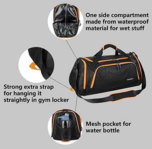 Sports Duffel Bag Gym Bag Travel Duffle for Men and Women with Shoes Compartment - Mouteenoo (One Size, Black/Orange)