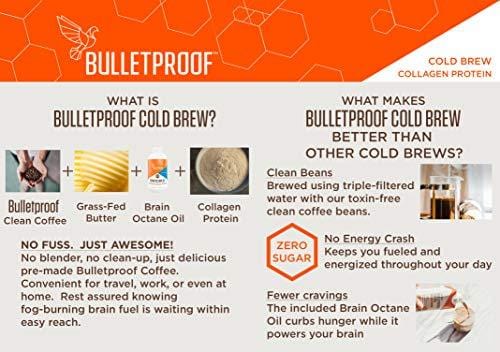 Bulletproof Cold Brew Coffee Plus Collagen, Original Flavor, Keto Friendly, Sugar Free, with Brain Octane oil and Grass-fed Butter (12 Pack)