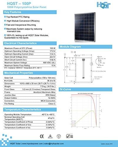HQST 100 Watt 12 Volt Polycrystalline Solar Panel