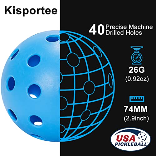 kisportee Pickleball Balls, USA Approved Pickleball, 40 Holes Outdoor Pickleball Balls for Sport Outdoor Play, Pickle Ball Balls with Bag, High Bounce & Durable, Good for All Pickleball Paddles