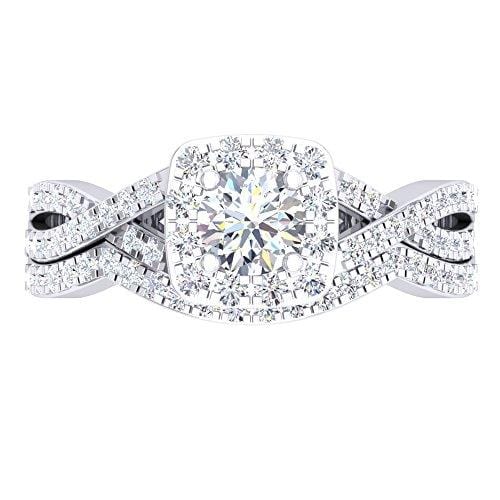 Dazzlingrock Collection 1.80 Carat (ctw) 10K Round Cubic Zirconia CZ Bridal Halo Engagement Ring Set, White Gold, Size 4