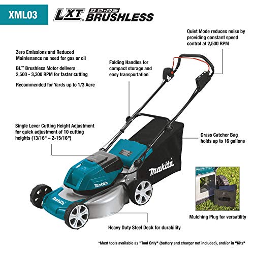 Makita XML03PT1 18V X2 (36V) LXT Lithium‑Ion Brushless Cordless (5.0Ah) 18" Lawn Mower Kit with 4 Batteries, Teal