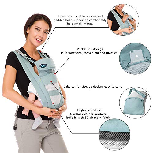 Cuby Ergonomic Baby Carrier,Classic Carrier, Soft & Breathable Baby Carriers Backpack Front and Back for Infants to Toddlers Up to 36 lbs (Green)